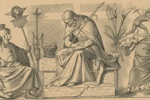 Jesus mit dem Rohr in der Hand, auf der rechten ist Judas zu sehen