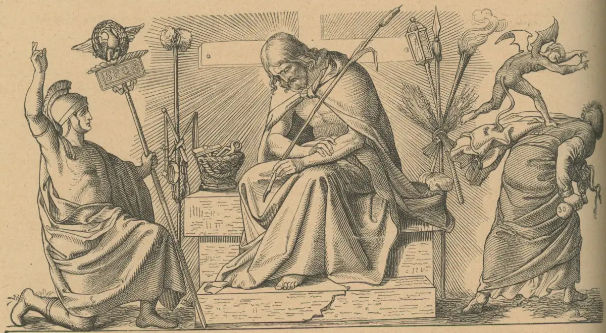 Jesus mit dem Rohr in der Hand, auf der rechten ist Judas zu sehen