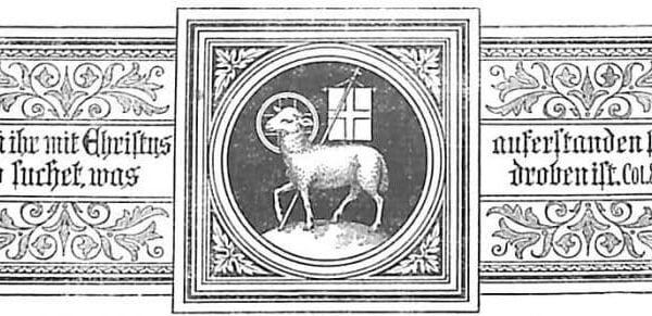 Der Osterkreis: Ein Band mit Ornamenten: In der Mitte das Lamm Gottes mit der Siegesfahne