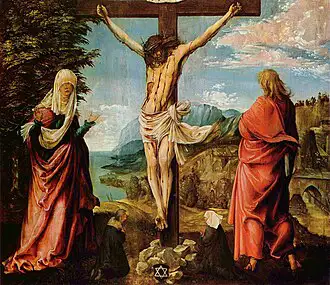 Was wir Christus zu verdanken haben: Mutter Jesu und Johannes unter dem Kreuz: Gemälde von Albrecht Altdorfer (1480–1538)