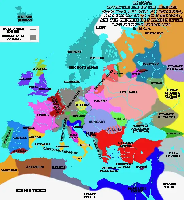 Das fünfzehnte Jahrhundert für die Päpste: Europa um 1470