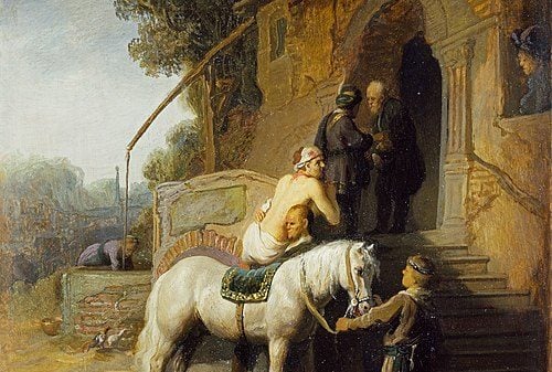 Christus der barmherzige Samariter: Gemälde von Rembrandt