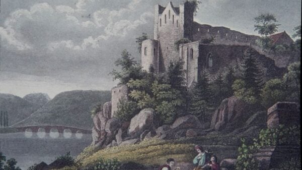 Eine alte Darstellung der Ruine Rupertsberg, die eine Rolle spielt bei dem Wunderblut eines Marienbildes