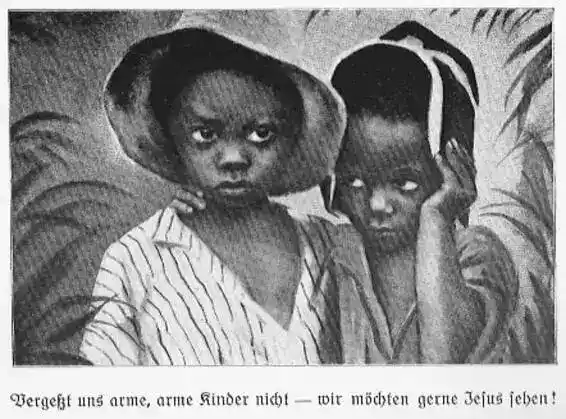 Zwei afrikanische Kinder warten auf die katholische Missionierung