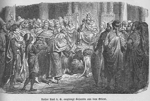 Kaiser Karl empfängt Gesandte und Kaufleute und Händler aus dem Orient