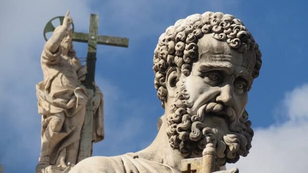 Statthalter Jesu Christi regieren die Welt: Hl. Petrus mit Schlüssel; Christus im Hintergrund